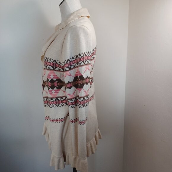 Pendleton Cardigan Ruffle Waterfall Style Cotton Aztec Neutral Print Women Large - Picture 7 of 15